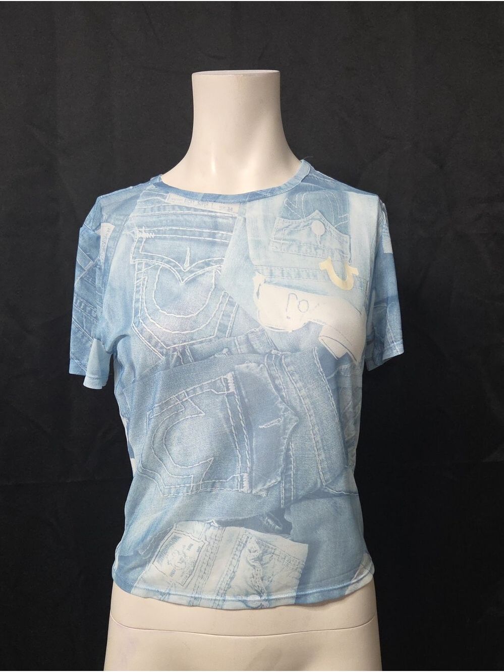 NWT True Religion Sheer Denim Graphic Top Medium